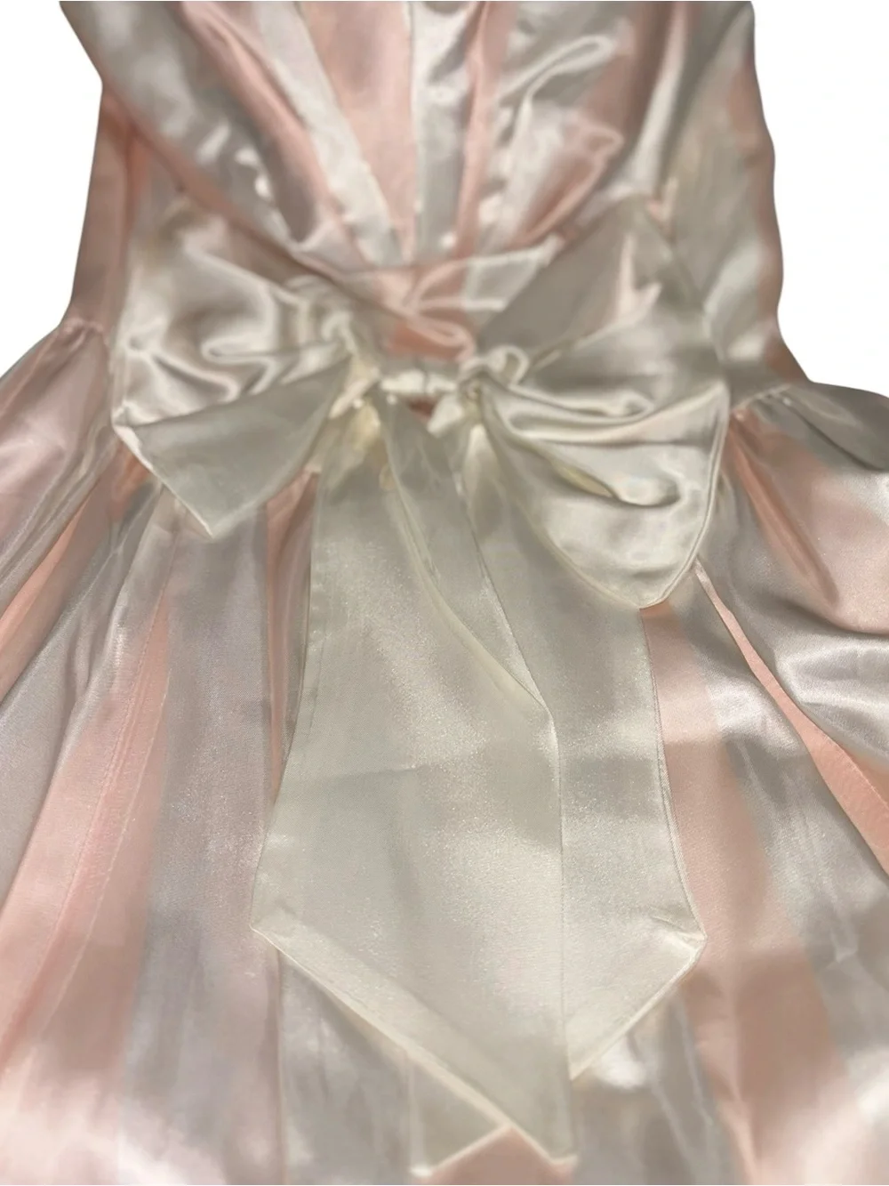 Vintage 80’s Gunne Sax Satin Gown Pink & Cream Striped Strapless Dress Sz 7 - Picture 7 of 9